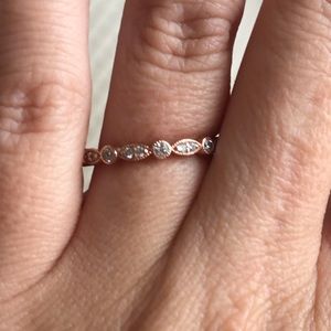 Filagree rose gold diamond stack ring